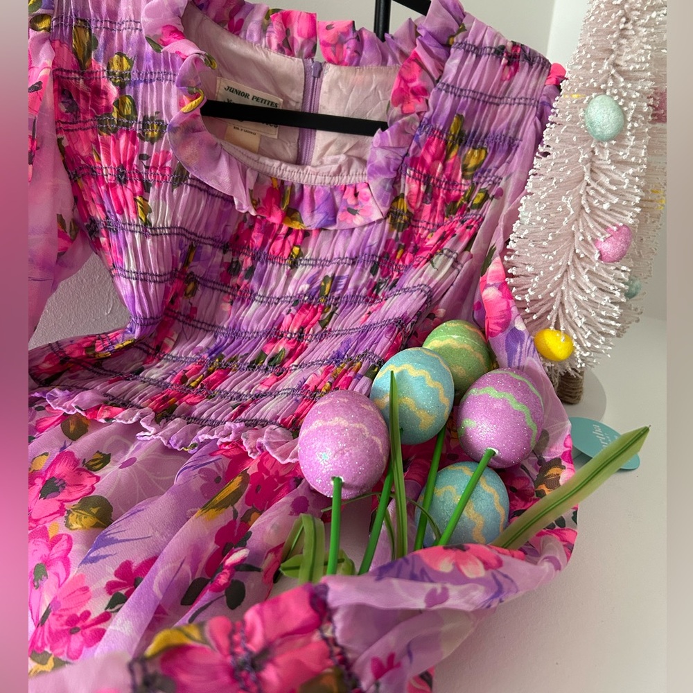 Vintage Prom Dress Floral Chiffon 70’s Algo Ettes Pink & Purple 🌸🪻